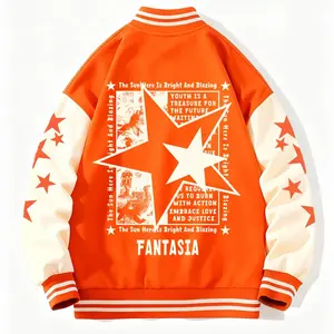Men's Baseball Jacket 100% Polyester Durable Multi-Color Optional Black Orange Coffee Stars Graphic Slogan Varsity Coat Y2K Vintage Retro Classic Old School Casual Sports SWAG Streetwear Light Fleece Lined Winter Jacket Trendy Gift Menswear Long Sleeve