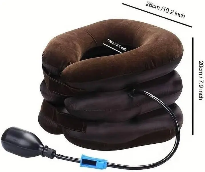 Inflatable Neck Brace Pillow Cervical Neck Traction Device Adjustable Neck Stretcher,Ideal for Spine Alignment and Chronic Neck Pain Relief. (BROWN)