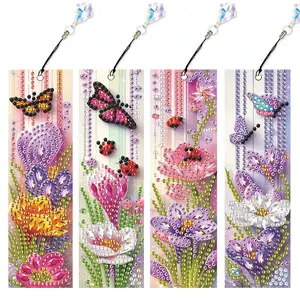 4pcs DIY Diamond Painting Kits Butterfly and Flower Bookmarks, Handmade 5D Art Beaded Bookmarks, Includes Pendant, Perfect Gift