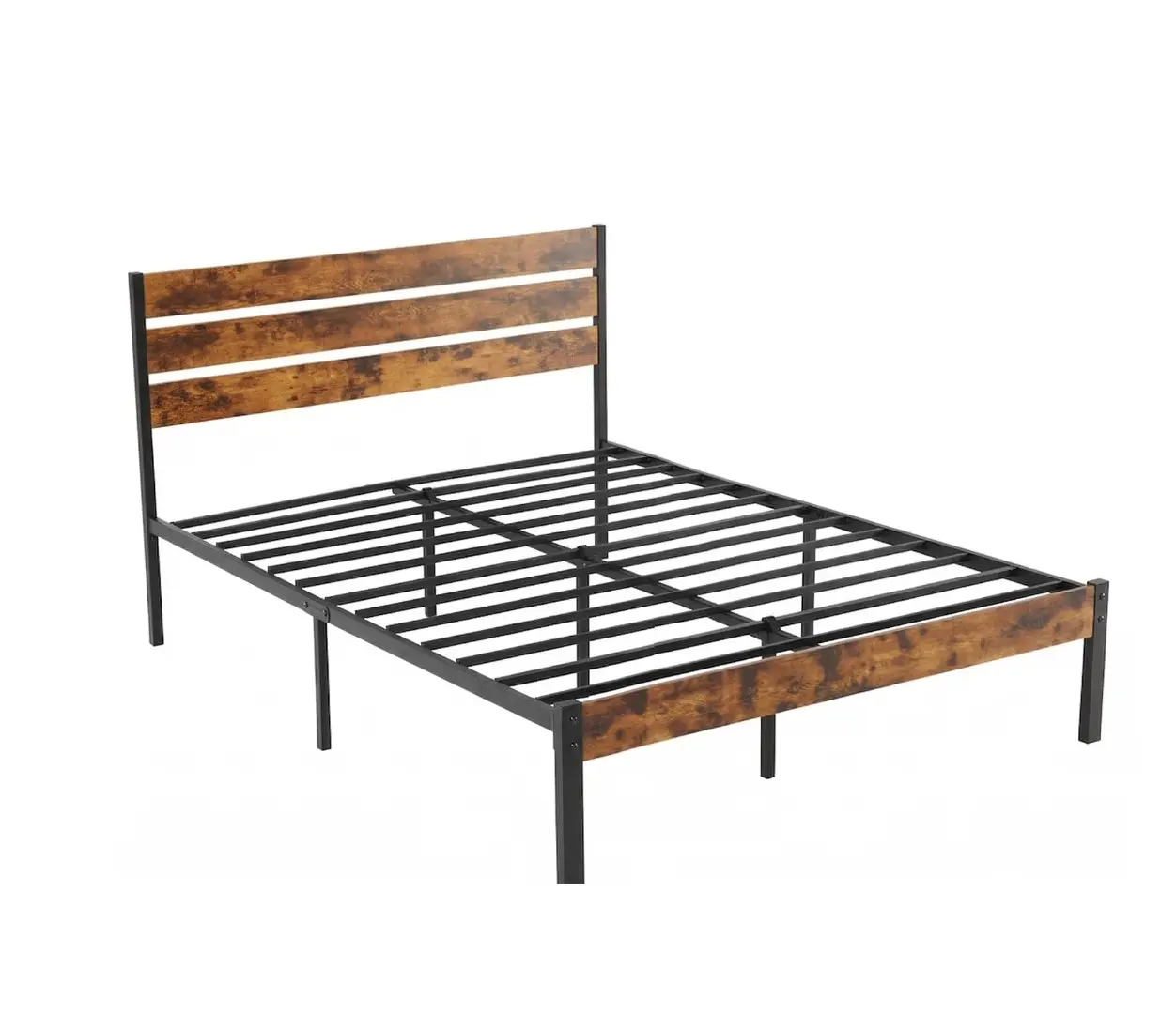 Metal Platform Bed Frame with Headboard & Footboard - No Box Spring Needed, 800LBS Sturdy Wooden Slats Support, Industrial Style