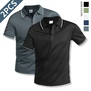 2 Pack Summer Men's Quick Dry Polo Shirt - Breathable, quick dry, buttoned short sleeve top, suitable for beach office casual wear, smooth fabric beach tshirt