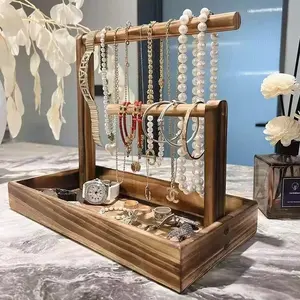 Multi-Layer Wooden Jewelry Display Stand with Tray, Perfect for Necklaces Earrings Bracelets Rings, Desktop Storage Organizer, Home Jewelry Organizer