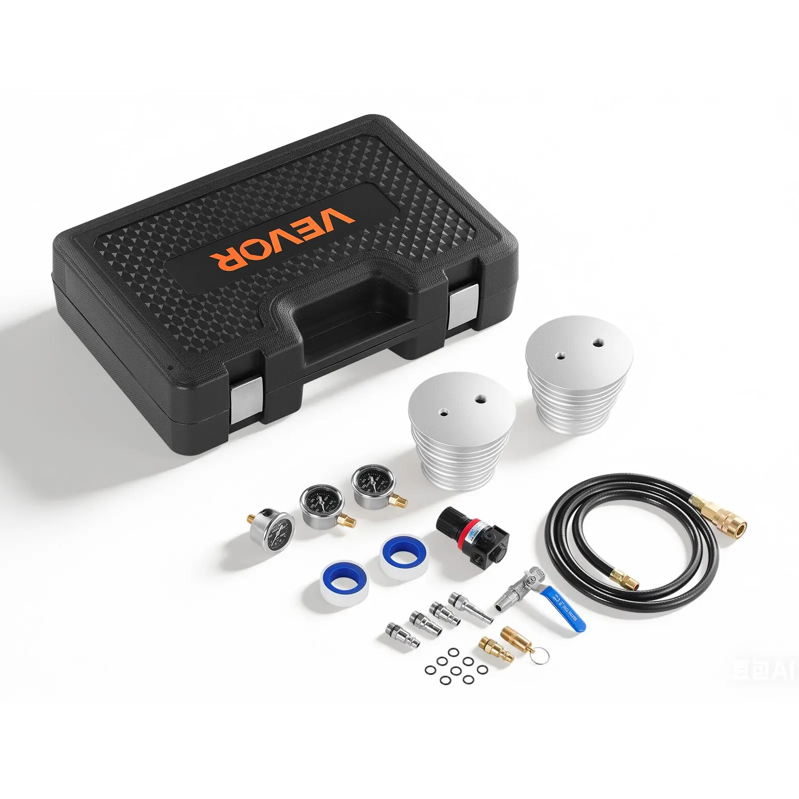 VEVOR Turbo Boost Leak Tester Kit, Compatible with 3"/3.5"/4" Pipe, 0-150 PSI Valve Gauge & 0-60 PSI Adapter Gauge, Turbo System Leakage Tester Set with 4 Pairs of Air Fittings for Diesel Trucks, SUV