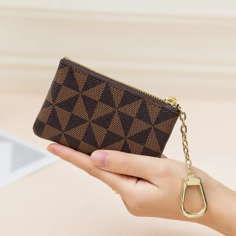 Women’s lightweight zippered wallet — compact, multifunctional, waterproof mini storage pouch for easy carry; bag charm with gold accents; wrist strap keychain and card holder; organizer bag with charms (gift for women); birthday/Christmas gift