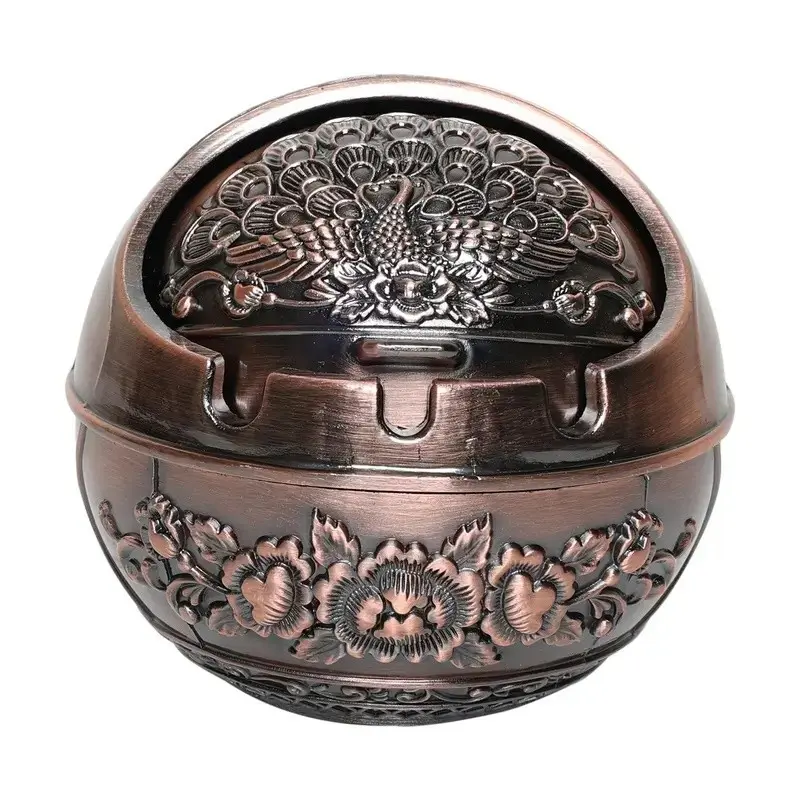 Vintage Metal Peacock Print Ashtray, Portable Travel Ashtray, Metal Craft Home Living Room Tea Room Peacock Ball Ashtray, 1 Piece