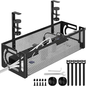 Table Side Hanging Storage Basket, Adjustable Length Socket Storage Rack, Under Table Storage Basket, Home Organizer for Living Room Bedroom Kitchen