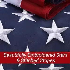 5x8 FT EMBROIDERED AMERICAN FLAG - 100% Made in USA. Embroidered Stars, Sewn Stripes and Brass Grommets.