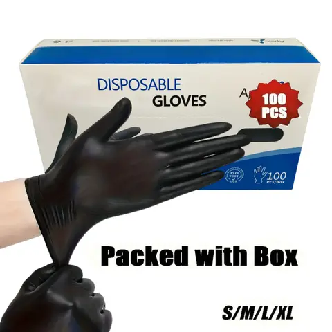 Disposable Nitrile Cleaning Gloves - 100-Piece Black Box, Ambidextrous, Textured Wet Bowl Grip, Anti-Slip, Powder-Free, Latex-Free, Water Resistant, Food-Safe, Regular Duty Hand Protection for Daily Cleaning, Food Preparation, Sensitive Skin, Water Resist