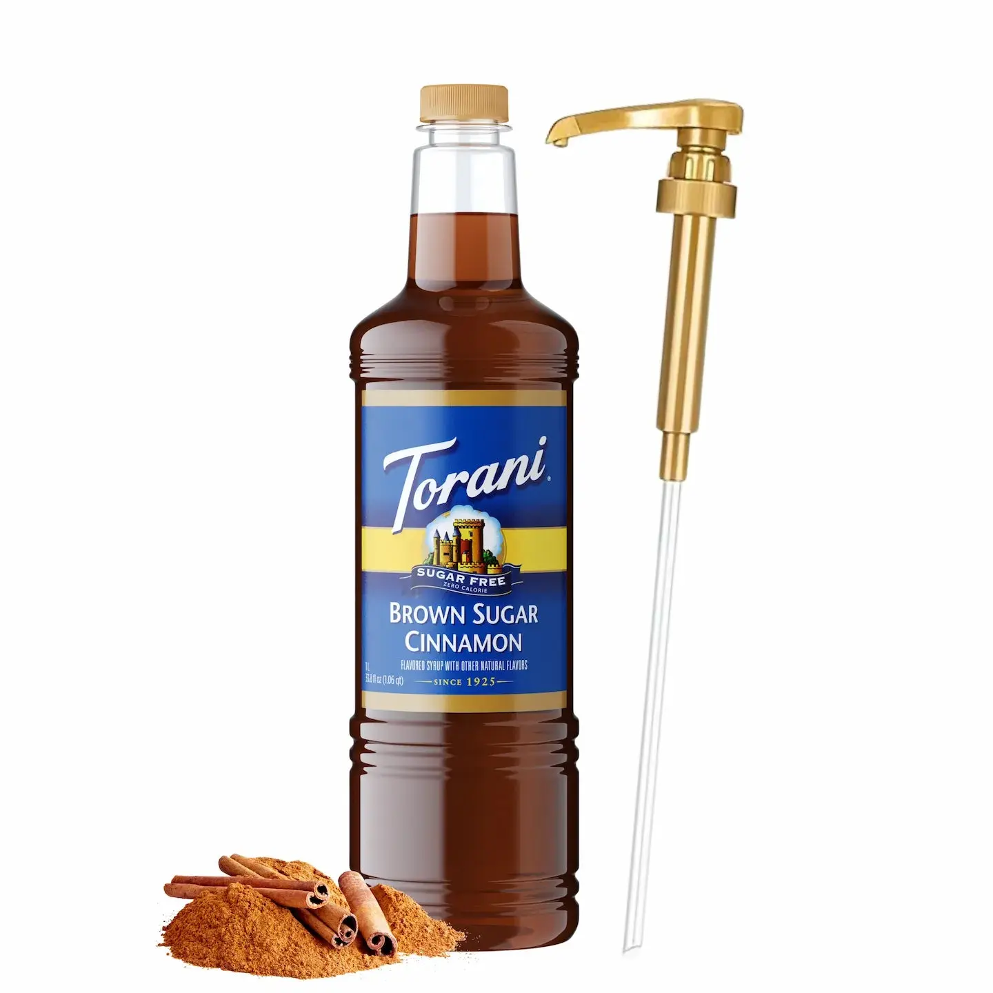 Torani Sugar Free Brown Sugar Cinnamon Syrup, 1L Bottle with Pump