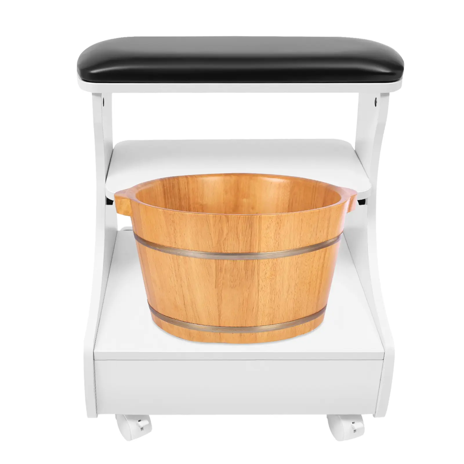 Foot Bath Stool with Drawer & Removable Shelf, Mobile Manicure Stool with 4 Lockable Wheels & Soft Cushion, 44 lbs Capacity Foot Rest for Foot Bath Bucket, Massage, Nail Art, for Home Beauty Salon Spa Father Son High School Graduation Gift Pedicure Chair