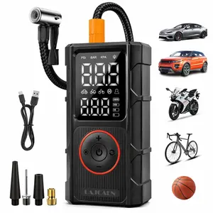 Multifunctional wireless tire inflator pump with digital pressure gauge and LED light, equipped with multifunctional nozzle adapter, rechargeable air pump, suitable for cars, SUVs, motorcycles, and bicycles