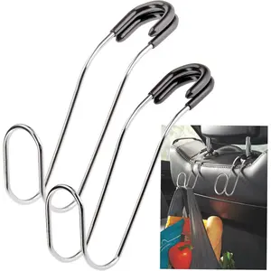 Unbreakable Car Bag Hooks - Large Car Seat Hooks for Purse, Backpack, Coats, Hats and Heavy Bags up to 40 lbs - Secure Attachment Fits All Headrest Posts, 2-Pack