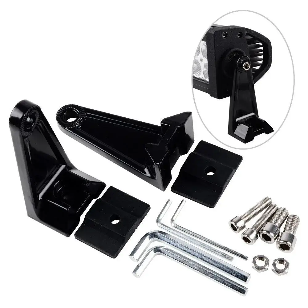 Pair Pack Adjustable 360-Degree Rotating LED Light Bar Side Mounting Brackets Kit - Vibration Proof, with Allen Wrenches, Bolts, Washers, Hardware, Rubber Pad