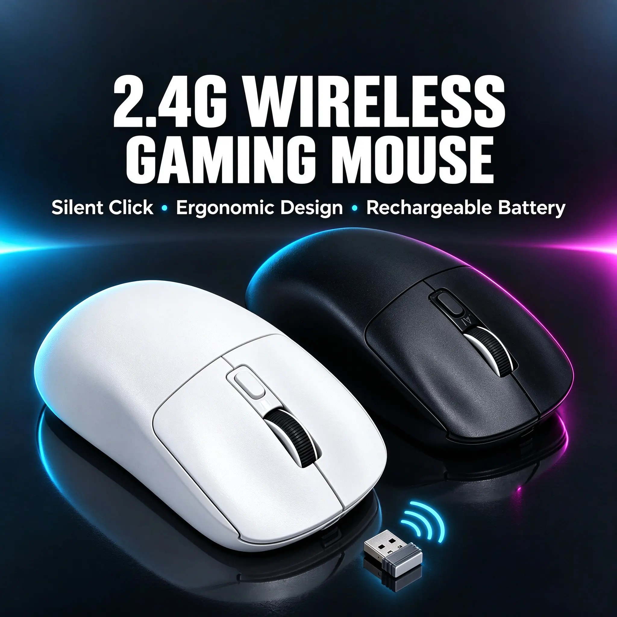 Wireless Gaming Mouse 2.4G Silent Click, Ergonomic Rechargeable Gaming & Office Mouse, Plug & Play 33ft Range for PC Laptop Home, Ideal Gift for Halloween Thanksgiving Christmas