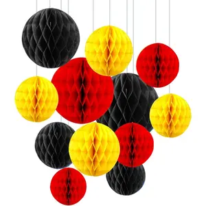 12 count 6" 10" Honeycomb Balls Decorations  Tissue Paper Pom Poms for Christmas Xmas Birthday Party  Shower Cartoon Decorations(Red Yellow Black)