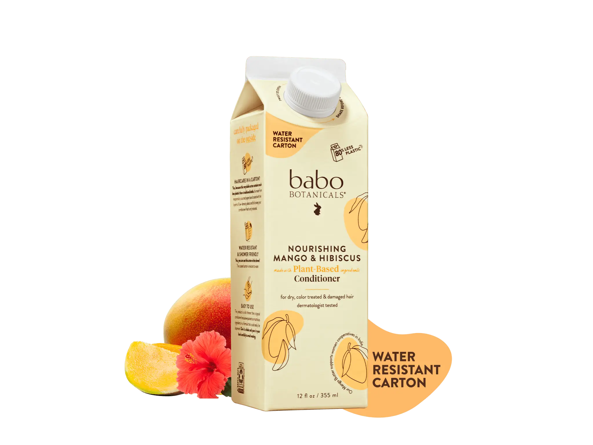 Babo Botanicals Nourishing Mango & Hibiscus Conditioner – Made with Plant-Based Ingredients – For Dry, Color Treated & Damaged Hair – Dermatologist Tested – 12 fl oz (355 ml)