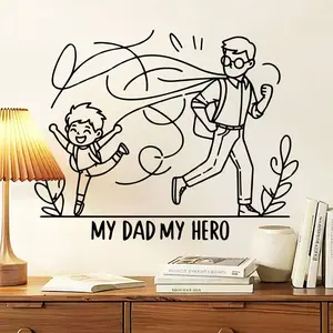 Superman Theme Father's Day Wall Sticker, My Dad My Hero Design, PVC Material Window Decal, Holiday Decoration, Static Cling