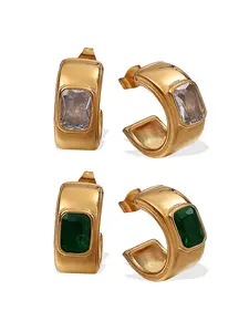 Korean Style Trendy Earrings, Ring-Shaped Glass Stone Earrings, Stainless Steel Ear Cuffs for Women, Fashion Jewelry Accessories