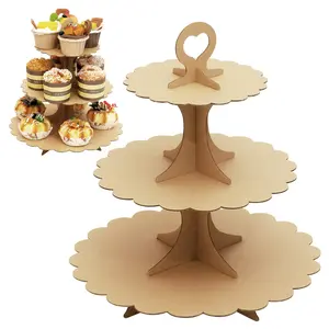 2-Pack Kraft Paper 3-Tier Cupcake Stand, Cardboard Dessert Tower for Parties, Durable Cupcake Holder Display (Brown)