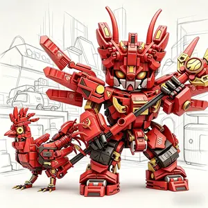 514pcs Flame God Beast Chicken Warrior Toy, Transformable Mech Blocks, Educational Building Set, Mecha Model, Model Building Kit