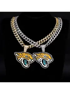 Jaguars Football Team Oil Drop Pendant Necklace Hip Hop Alloy Full Diamond Cuban Chain