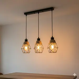 Three-Headed Vintage Industrial Pendant Light, Metal Wire Cage Hanging Ceiling Lamp, Hemp Rope Kitchen Island Lighting Fixture, E27 Socket