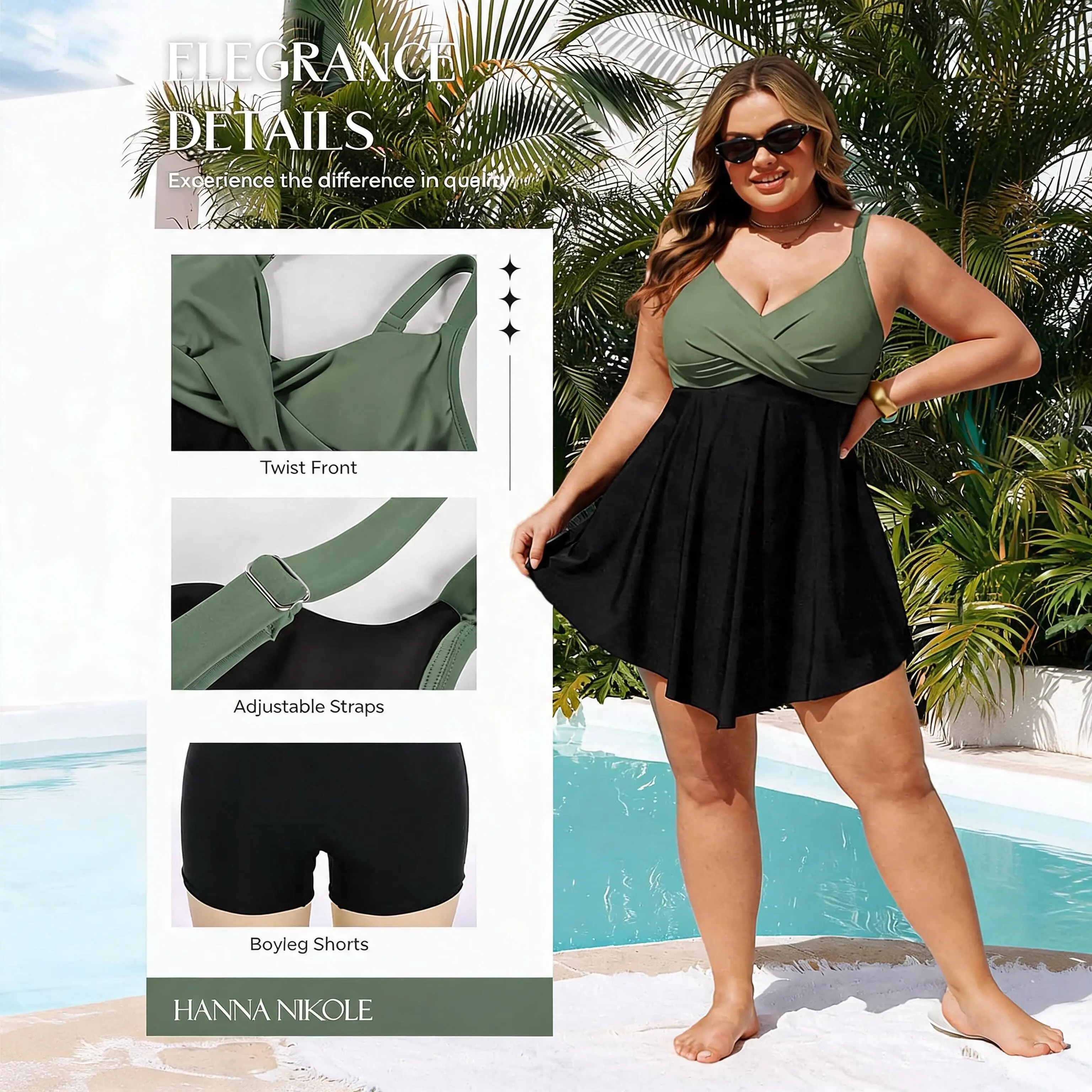 Hanna Nikole Women Plus Size One Piece Swim Dress Tummy Control Swimsuits Twist Front Bathing Suit Body Shaping Swimwear #DealsForYouDays #SummerWins SummerFinds#tiktokshopsummersale tiktokshopbacktoschool