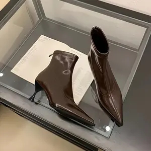 Women's Pointed Toe stiletto boots - Chic Brown Faux Cover, Slim Fit with Cushioned Insole & Non-Slip Rubber Sole - Elegant Formal & Everyday Shoes for Women - Easy-Clean Luxury Boots, High Heel Boots, Winter Fashion Footwear, Sophisticated Boot Design