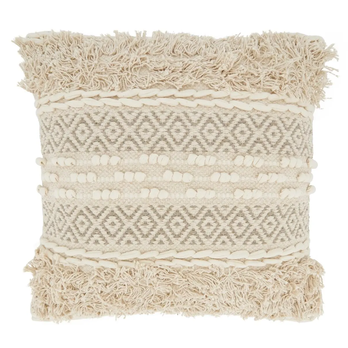 212 MAIN 18 in. Corded Moroccan Design Square Throw Pillow - Poly Filling, Natural, Throw Cushion with Exotic Look, Moroccan Motif and Oriental Cords