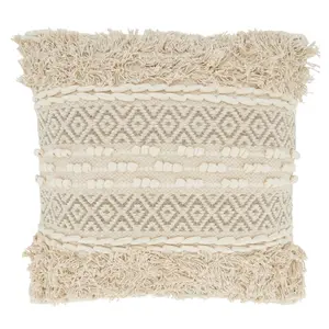 Saro  18 in. Corded Moroccan Design Square Throw Pillow with Poly Filling, Natural
