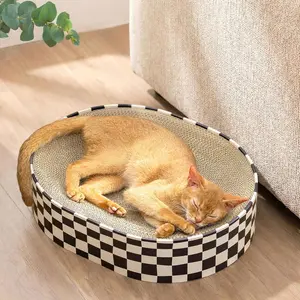 Cat Scratcher Cardboard,2 in 1 Oval Cat Scratch Pad Bowl for Indoor Kitty Grinding Claw,Round Kittens Scratching Board Corrugated Lounge Pet Beds&Furniture Protector for Sofas