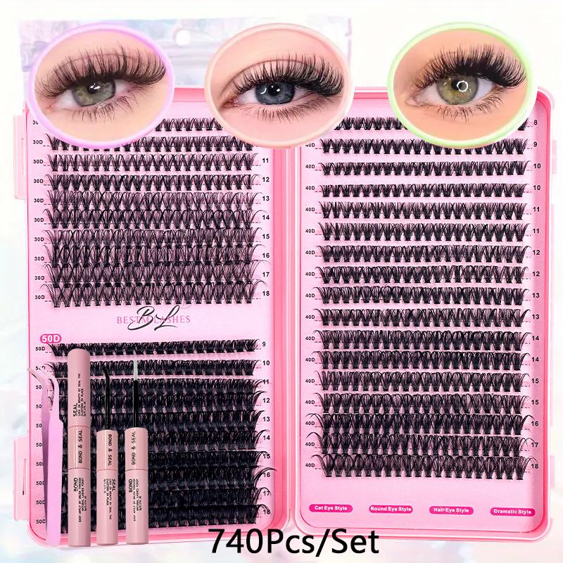 740pcs Natural Makeup False Eyelash Set With Tweezers Glue 2 In 1 ...