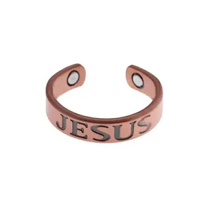 Retro red copper JESUS letter opening ring with strong magnetic design, religious belief adjustable, unisex ring collection