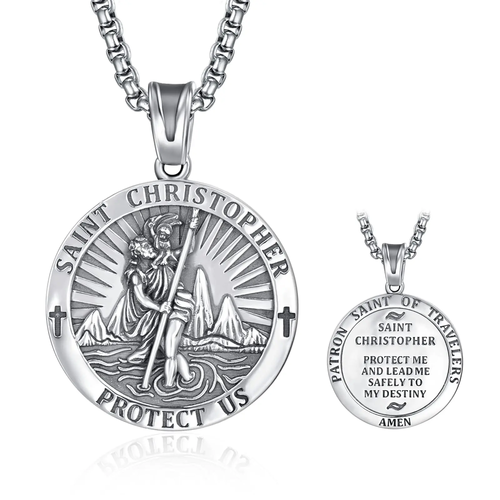 Saint Christopher Necklace 925 Sterling Silver Patron Saint Medals Amulet Necklace Protection Jewelry for Men TikTokShopBlackFriday