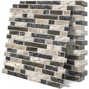 Thick Peel and Stick Backsplash Tile 12"x12"  Self Adhesive Marble Tiles for Kitchen and Bathroom Wall (10-Sheet,Brown)