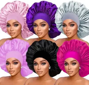 6pcs Satin Bonnet with Elasticated Wide Brim Breathable Sleep Cap for Travel Spa Daily Use Elegant Hair Protection Hat for Men & Women Comfortable
