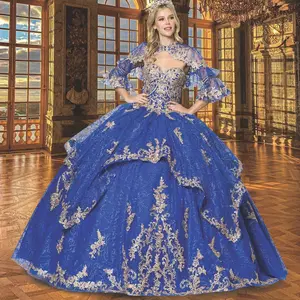 (LIVE 39) Quinceanera Ball Gown Dress ROYAL/GOLD BG/GOLD