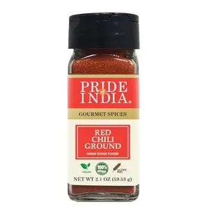 Pride of India | Red Chili Ground 2.1 oz (59 gm) Small Dual Sifter Jar | Traditional Indian Spice | Ideal for Gourmet & Savory Dishes Dishes | Non-Bioengineered, Gluten Free | Easy to Use