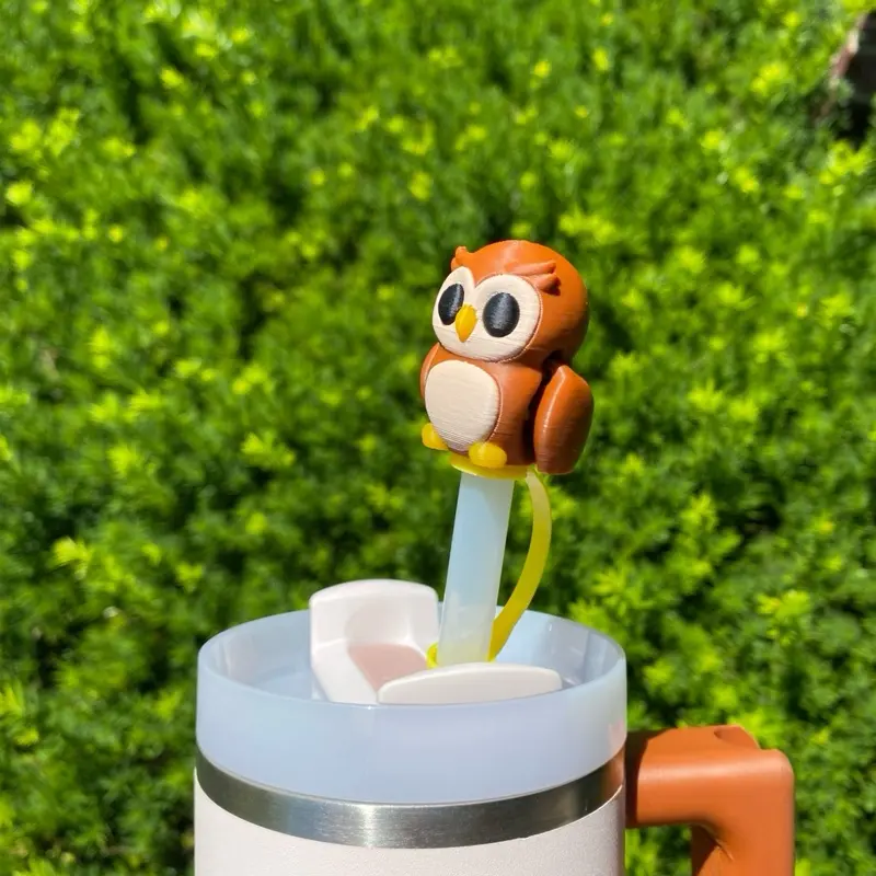 Articulated Owl Cute Straw Toppers and Charms for Stanley Tumbers & 9.5mm Straws with Durable PLA Design - Stylish, Beverage
