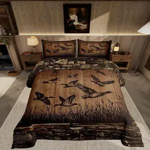 Feelyou Kids Animal Print Bedding Set - Breathable Hunting & Fishing Theme Comforter Duvet Quilt, Multi-Size Cabin Farmhouse Style Bedroom Decor for Boys