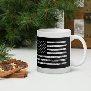 White glossy mug - USA Flag - Spangled Banner - Black & White