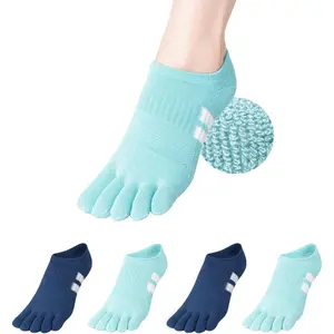 Cushion No Show Toe Socks For Women Five Finger Socks Low Cut Athletic Running Socks 4 Pairs
