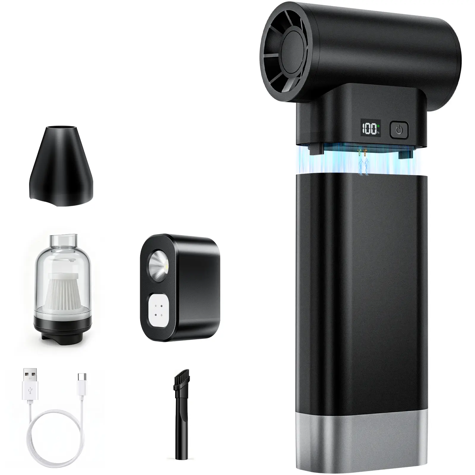 5-in-1 Emergency Power Tool with 10000mAh Power Bank, Electric Air Duster, Mini Vacuum, Flashlight, Magnetic Modular Design for Camping, Car & Home