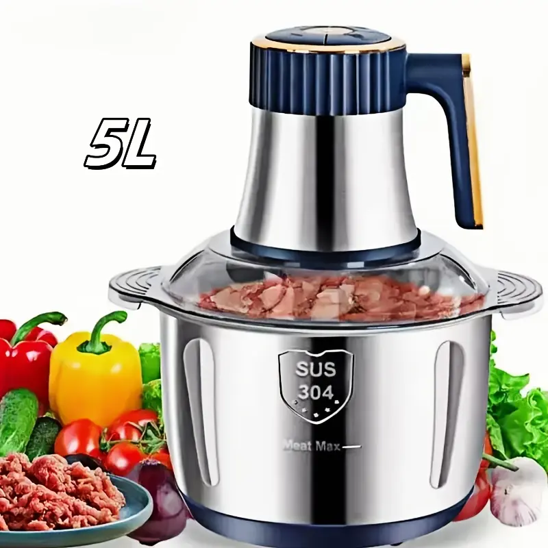 1.32gal Large Capacity Stainless Steel Electric Food Chopper & Processor - Bi-Level Blades, 40, 000 RPM Motor, Sturdy Construction, Vegetable Slicer And Chopper - Perfect for Kitchen Vegetables, Fruit, Onion, Garlic, Nuts, Meat, Dough, And More