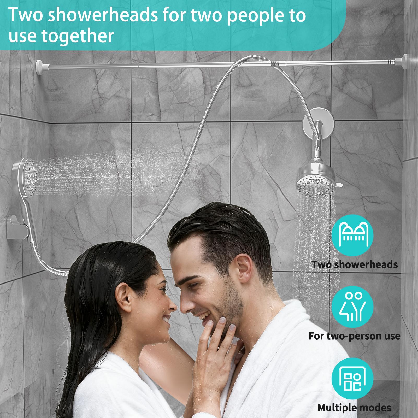 Dual Shower Head with Handheld for Couples: High Pressure Double Shower Heads for Two People - Adjustable Two Showerhead System with 3 Flow Settings Fits 2 Person Bathroom (Chrome)