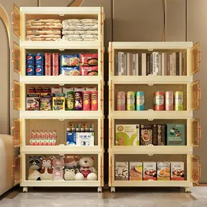 No Assembly Storage Cabinet Movable 360 Degree Universal Wheel Stackable Transparent Door Large Capacity Home Toy Snack Clothes Storage Box