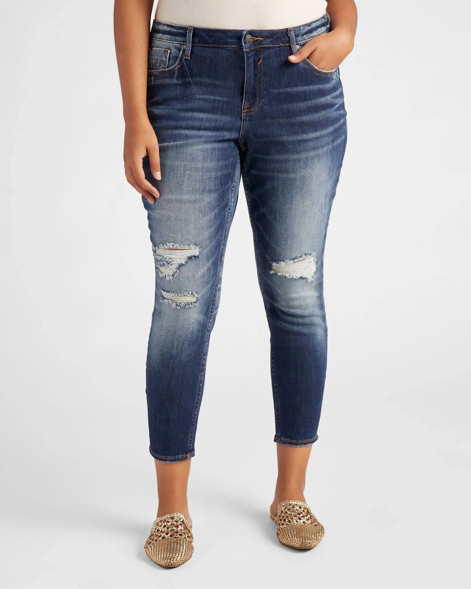 Plus Size Skinny Jeans, Mid-Rise Distressed Ankle Pants in a Comfy Stretch Denim for All-Day Wear, Bottom, Fit, Women