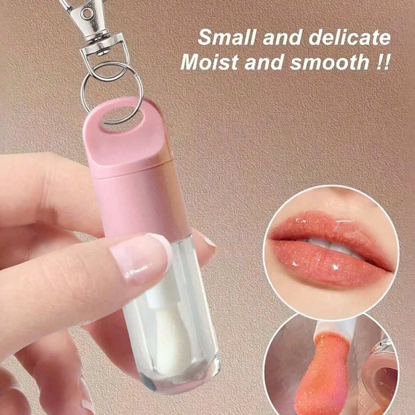 Transparent Glossy Lip Gloss Tube with Keychain, Portable Reusable Lip Color Bottle, Travel Lipstick Organizer, Leak-Proof Brush Head