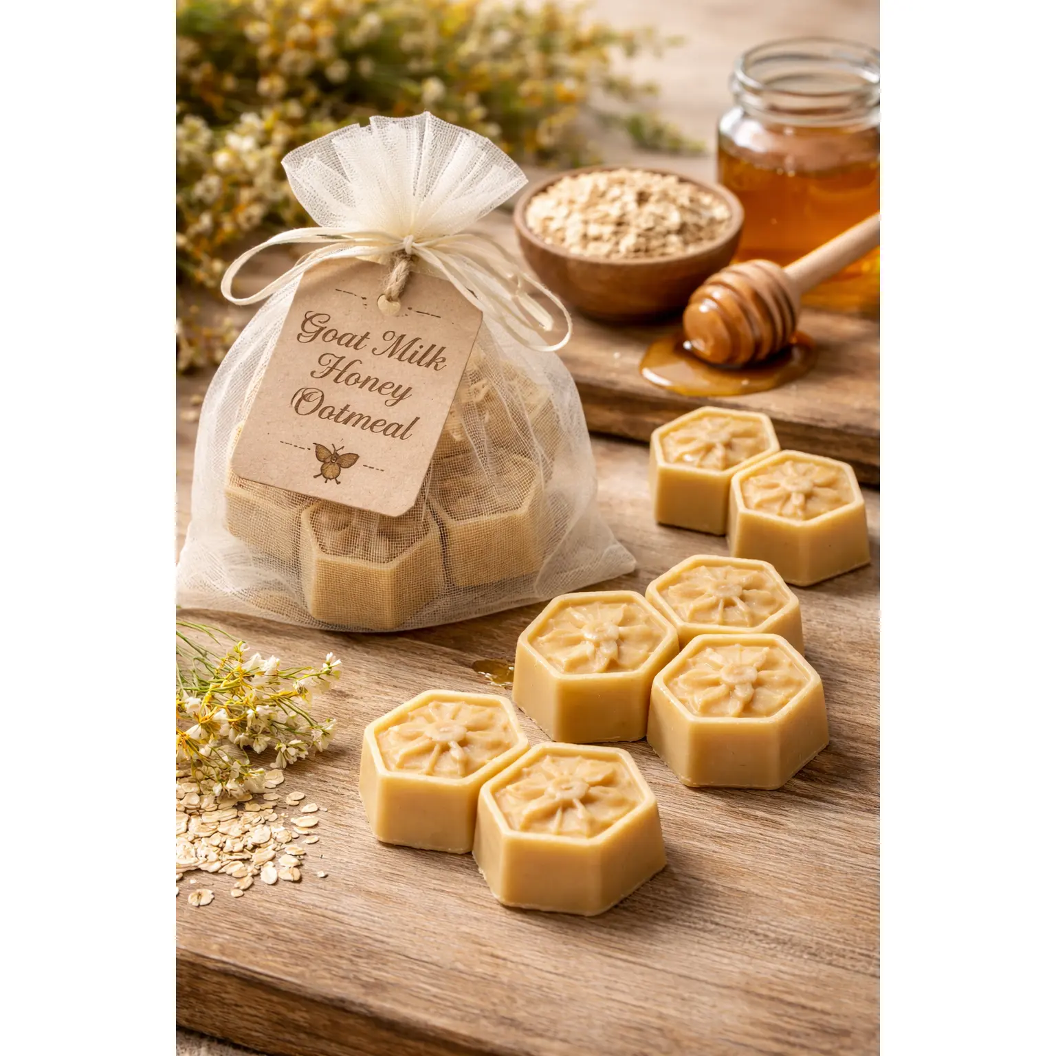 Mini Goat Milk Honey Oat Cleanser Soap - Colloidal Oatmeal, Daily Gentle Cleansing, Naturally Derived Eco-Friendly Sensitive Skin Bath Body Care (2 or 27 Piece Sets), Hydrating