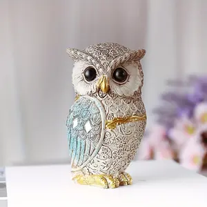 Elegant Resin Owl Decorative Figurine, Classic Diamond Eyes, Standing Design, Accents, Home Office Wedding Festival Decoration, Ornaments